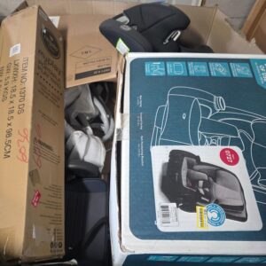 Baby gear liquidation pallet stacked with strollers, high chairs and nursery accessories for resale