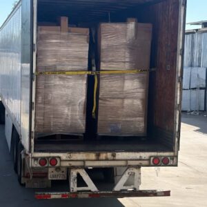 Monibloom home goods truckload of bamboo shoe cabinets and bookcases on 24-26 pallets