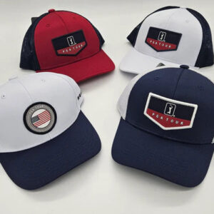 768-piece PGA TOUR golf hats lot of new-with-tags caps and visors in mixed colors on a wholesale pallet
