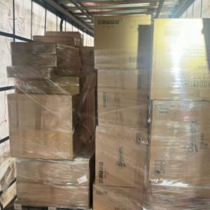 Aosom liquidation truckload of Outsunny patio furniture and general merchandise stacked on pallets