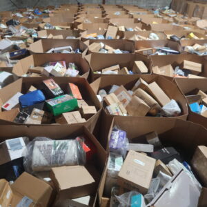 Amazon 5ft LPN smalls truckload of stacked gaylord pallets ready for reseller pickup