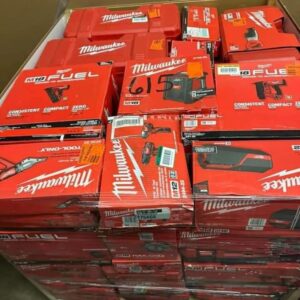 Milwaukee Tool Liquidation Pallet 2 — Milwaukee tool liquidation pallet stacked with M18, M12 power tools, batteries and PACK