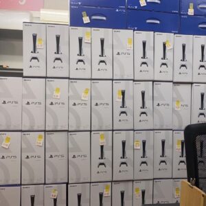 Sealed PS5 console pallet holding 6 factory-sealed PlayStation 5 units ready for resale