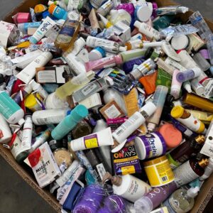 Wholesale HBA liquidation pallet stacked with health and beauty aids for resale