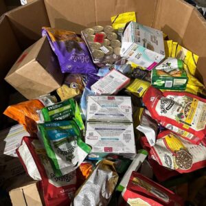 Wholesale cat food pallet with 45 bags of overstock dry and wet cat food ready for resale