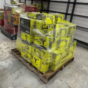150-unit Ryobi tools liquidation pallet of mixed 18V power tools, blowers and batteries