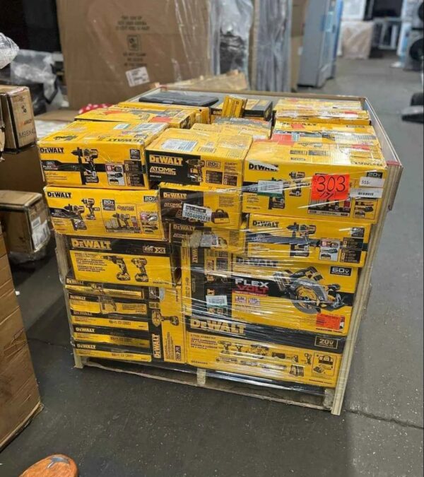 photo_6329872983979134763_x 100-unit DeWalt tools pallet of drills, impact drivers, saws and batteries stacked for resale
