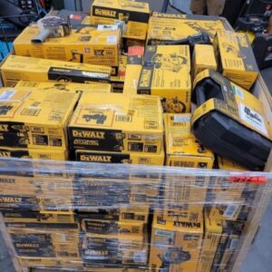 200-unit DeWalt tools pallet stacked with cordless drills, impact drivers, saws and accessories for resale