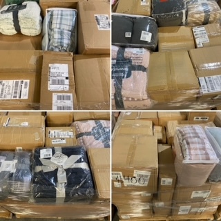 teaserbox_4230680768 QVC Berkshire bedding pallet of shrink-wrapped velvet throws, sheets and blankets ready for resale