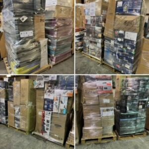Boscov's department store liquidation pallet stacked with oversized general merchandise ready for resale