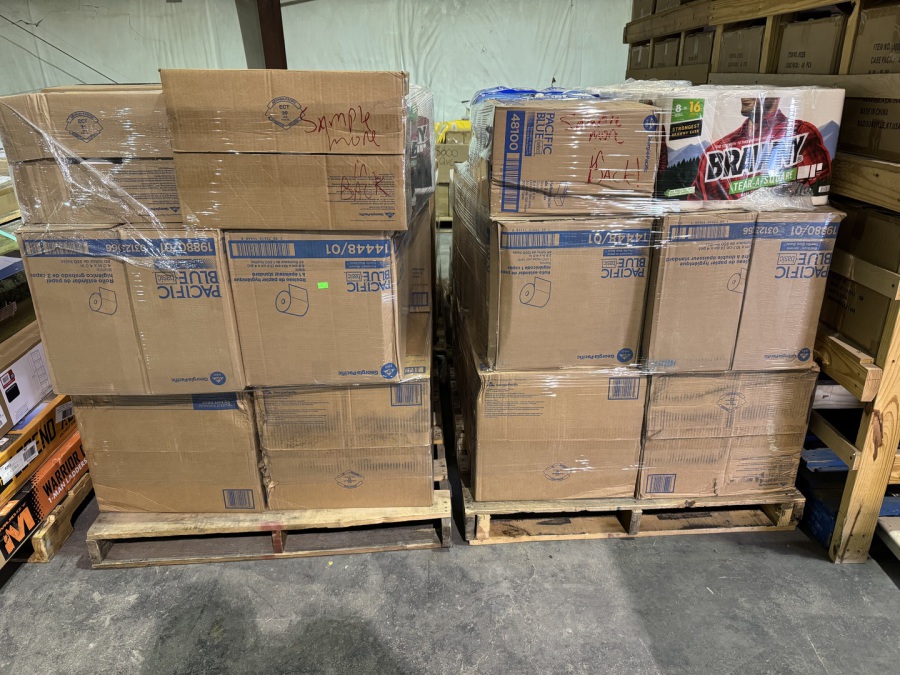teaserbox_4232704070 Mixed toilet paper and paper towel pallet of Angel Soft and brand-name bath tissue shrink-wrapped for resale