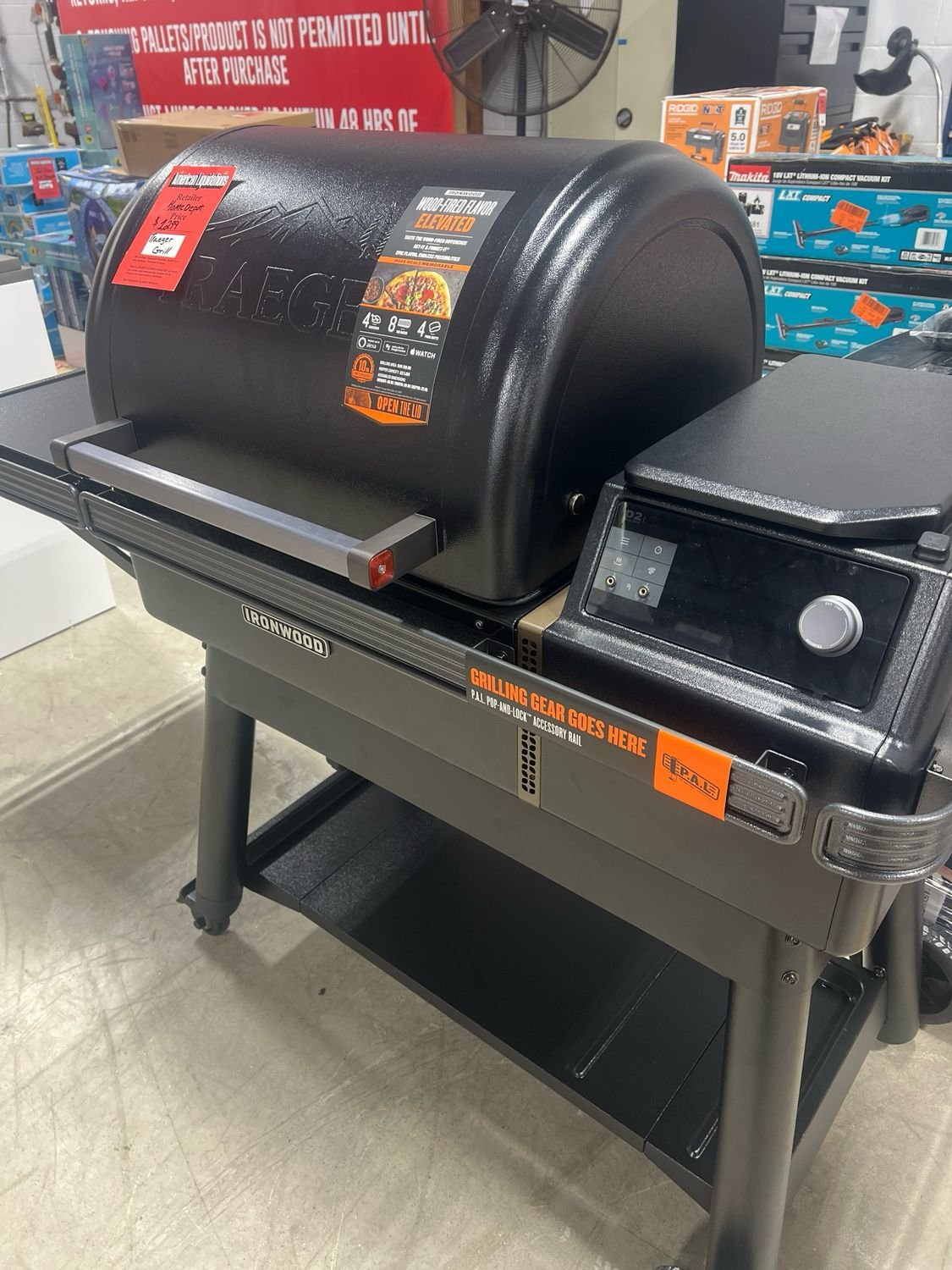 Traeger Ironwood Smoker Traeger Ironwood Smoker Open Pallet — Open-box Traeger Ironwood smoker WiFIRE pellet grill on a warehouse liquidation pallet