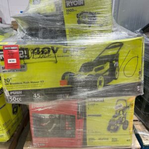 Home Depot Power Tool Pallet 5 — Home Depot power tool pallet stacked with DeWalt and Milwaukee drills, saws and batteries fo