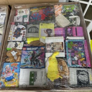 General merchandise reseller pallet of mixed overstock and customer-return goods ready for resale