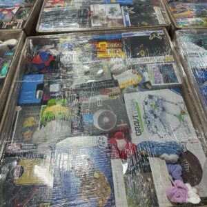 Assorted general merchandise liquidation pallet of mixed retail overstock, shelf-pulls and customer returns