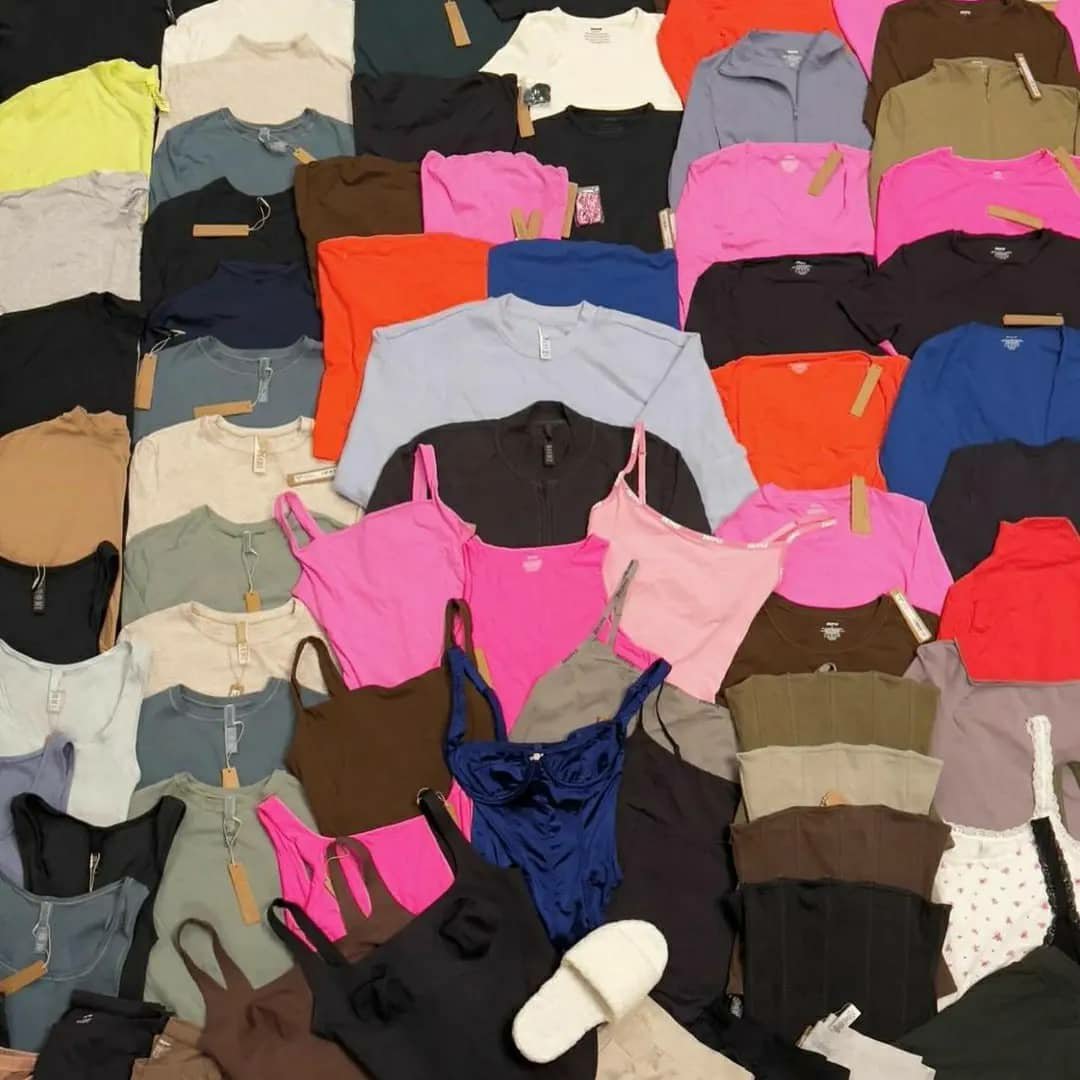 Skims Clothing pallets Skims clothing liquidation pallet stacked with authentic shapewear, bras and loungewear for resale